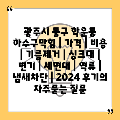 광주시 동구 학운동 하수구막힘 | 가격 | 비용 | 기름제거 | 싱크대 | 변기 | 세면대 | 역류 | 냄새차단 | 2024 후기