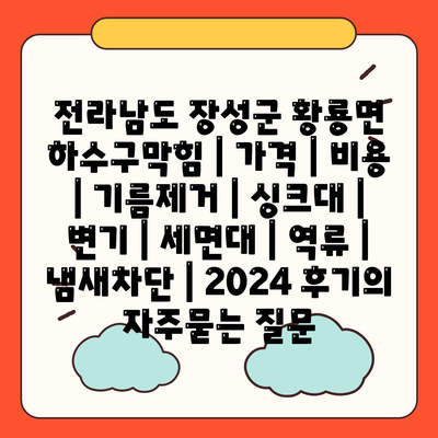 전라남도 장성군 황룡면 하수구막힘 | 가격 | 비용 | 기름제거 | 싱크대 | 변기 | 세면대 | 역류 | 냄새차단 | 2024 후기