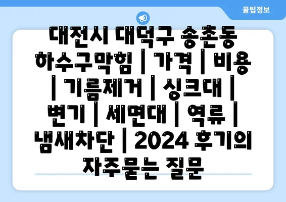 대전시 대덕구 송촌동 하수구막힘 | 가격 | 비용 | 기름제거 | 싱크대 | 변기 | 세면대 | 역류 | 냄새차단 | 2024 후기