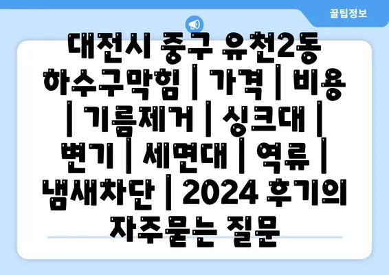 대전시 중구 유천2동 하수구막힘 | 가격 | 비용 | 기름제거 | 싱크대 | 변기 | 세면대 | 역류 | 냄새차단 | 2024 후기