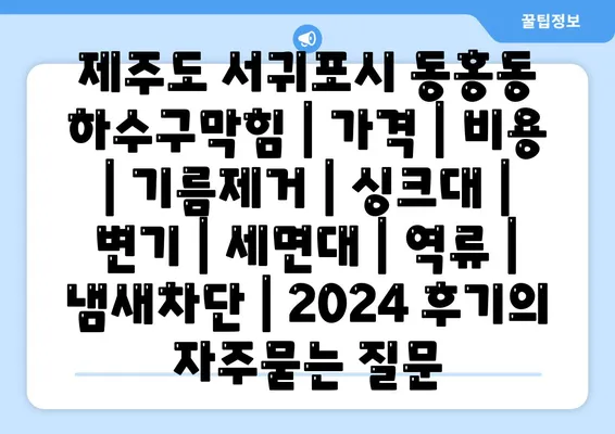 제주도 서귀포시 동홍동 하수구막힘 | 가격 | 비용 | 기름제거 | 싱크대 | 변기 | 세면대 | 역류 | 냄새차단 | 2024 후기