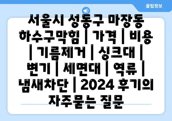 서울시 성동구 마장동 하수구막힘 | 가격 | 비용 | 기름제거 | 싱크대 | 변기 | 세면대 | 역류 | 냄새차단 | 2024 후기