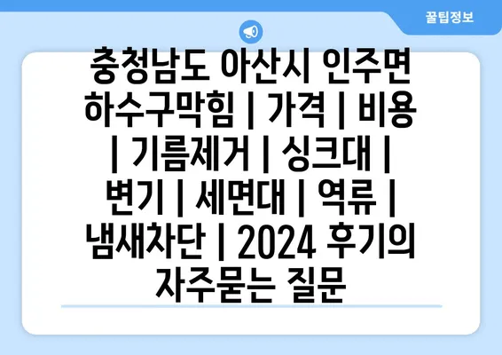 충청남도 아산시 인주면 하수구막힘 | 가격 | 비용 | 기름제거 | 싱크대 | 변기 | 세면대 | 역류 | 냄새차단 | 2024 후기