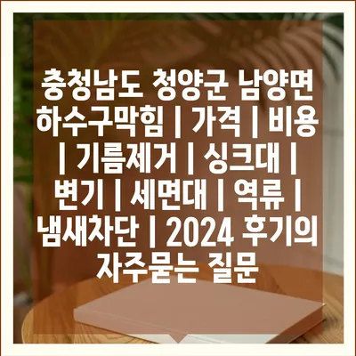 충청남도 청양군 남양면 하수구막힘 | 가격 | 비용 | 기름제거 | 싱크대 | 변기 | 세면대 | 역류 | 냄새차단 | 2024 후기