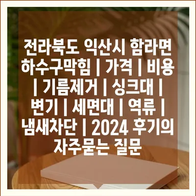 전라북도 익산시 함라면 하수구막힘 | 가격 | 비용 | 기름제거 | 싱크대 | 변기 | 세면대 | 역류 | 냄새차단 | 2024 후기