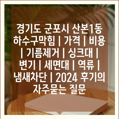 경기도 군포시 산본1동 하수구막힘 | 가격 | 비용 | 기름제거 | 싱크대 | 변기 | 세면대 | 역류 | 냄새차단 | 2024 후기