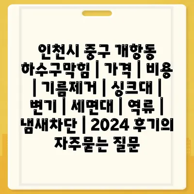 인천시 중구 개항동 하수구막힘 | 가격 | 비용 | 기름제거 | 싱크대 | 변기 | 세면대 | 역류 | 냄새차단 | 2024 후기