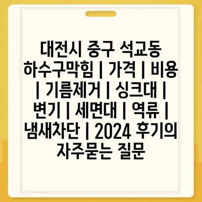 대전시 중구 석교동 하수구막힘 | 가격 | 비용 | 기름제거 | 싱크대 | 변기 | 세면대 | 역류 | 냄새차단 | 2024 후기