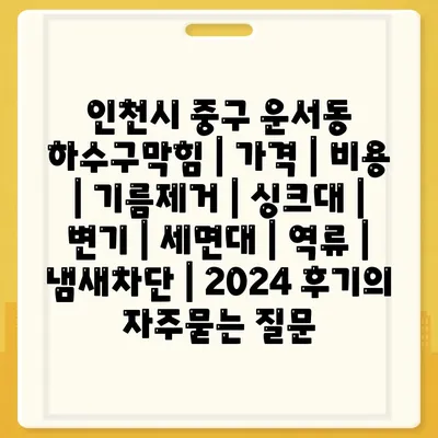 인천시 중구 운서동 하수구막힘 | 가격 | 비용 | 기름제거 | 싱크대 | 변기 | 세면대 | 역류 | 냄새차단 | 2024 후기