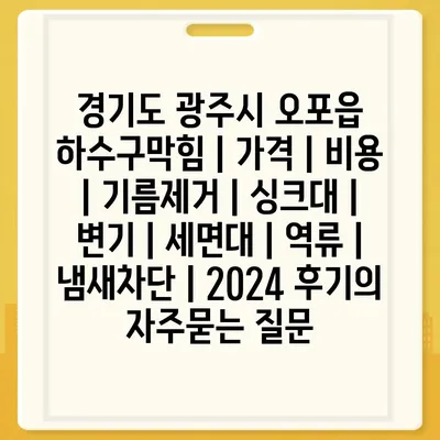 경기도 광주시 오포읍 하수구막힘 | 가격 | 비용 | 기름제거 | 싱크대 | 변기 | 세면대 | 역류 | 냄새차단 | 2024 후기