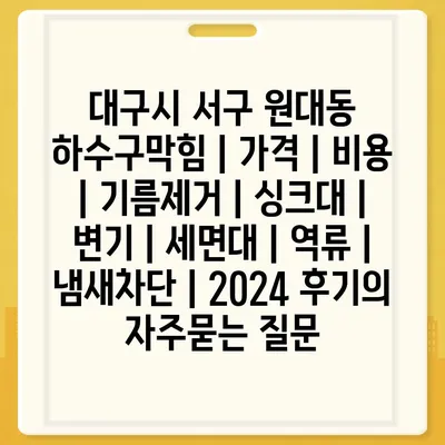 대구시 서구 원대동 하수구막힘 | 가격 | 비용 | 기름제거 | 싱크대 | 변기 | 세면대 | 역류 | 냄새차단 | 2024 후기