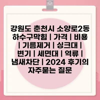 강원도 춘천시 소양로2동 하수구막힘 | 가격 | 비용 | 기름제거 | 싱크대 | 변기 | 세면대 | 역류 | 냄새차단 | 2024 후기