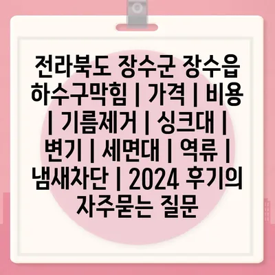 전라북도 장수군 장수읍 하수구막힘 | 가격 | 비용 | 기름제거 | 싱크대 | 변기 | 세면대 | 역류 | 냄새차단 | 2024 후기