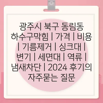 광주시 북구 동림동 하수구막힘 | 가격 | 비용 | 기름제거 | 싱크대 | 변기 | 세면대 | 역류 | 냄새차단 | 2024 후기