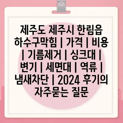 제주도 제주시 한림읍 하수구막힘 | 가격 | 비용 | 기름제거 | 싱크대 | 변기 | 세면대 | 역류 | 냄새차단 | 2024 후기