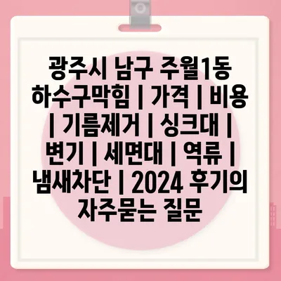 광주시 남구 주월1동 하수구막힘 | 가격 | 비용 | 기름제거 | 싱크대 | 변기 | 세면대 | 역류 | 냄새차단 | 2024 후기