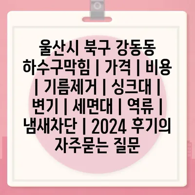 울산시 북구 강동동 하수구막힘 | 가격 | 비용 | 기름제거 | 싱크대 | 변기 | 세면대 | 역류 | 냄새차단 | 2024 후기