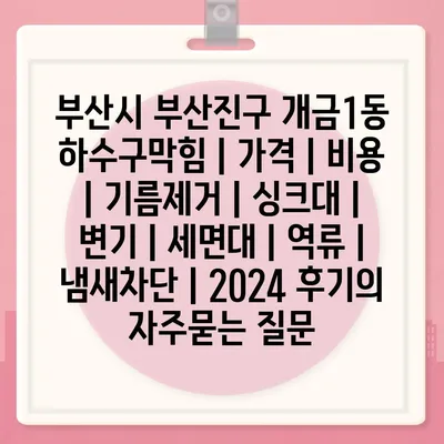 부산시 부산진구 개금1동 하수구막힘 | 가격 | 비용 | 기름제거 | 싱크대 | 변기 | 세면대 | 역류 | 냄새차단 | 2024 후기