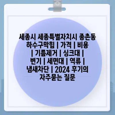 세종시 세종특별자치시 종촌동 하수구막힘 | 가격 | 비용 | 기름제거 | 싱크대 | 변기 | 세면대 | 역류 | 냄새차단 | 2024 후기