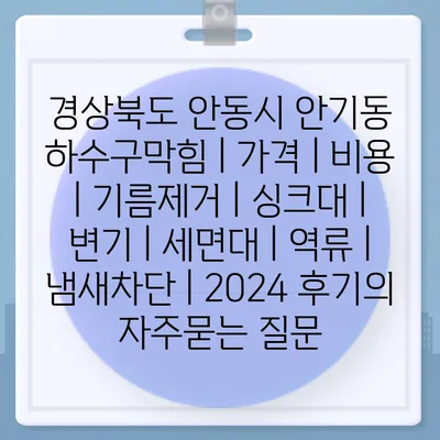 경상북도 안동시 안기동 하수구막힘 | 가격 | 비용 | 기름제거 | 싱크대 | 변기 | 세면대 | 역류 | 냄새차단 | 2024 후기