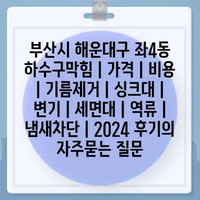 부산시 해운대구 좌4동 하수구막힘 | 가격 | 비용 | 기름제거 | 싱크대 | 변기 | 세면대 | 역류 | 냄새차단 | 2024 후기