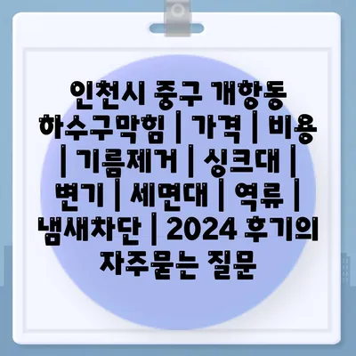 인천시 중구 개항동 하수구막힘 | 가격 | 비용 | 기름제거 | 싱크대 | 변기 | 세면대 | 역류 | 냄새차단 | 2024 후기