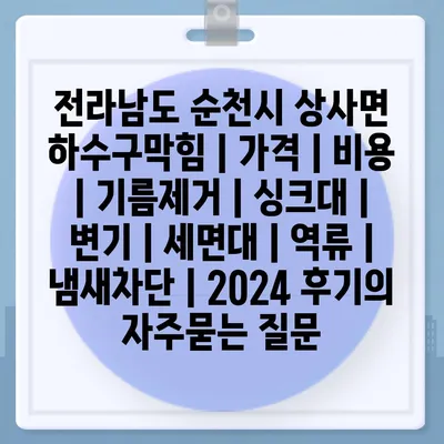 전라남도 순천시 상사면 하수구막힘 | 가격 | 비용 | 기름제거 | 싱크대 | 변기 | 세면대 | 역류 | 냄새차단 | 2024 후기