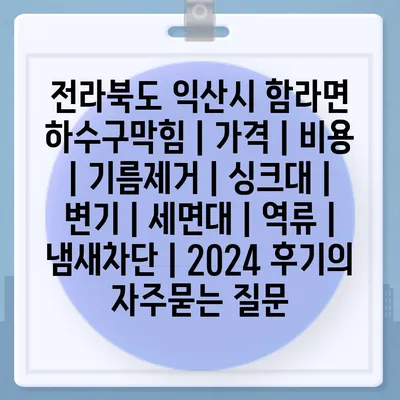 전라북도 익산시 함라면 하수구막힘 | 가격 | 비용 | 기름제거 | 싱크대 | 변기 | 세면대 | 역류 | 냄새차단 | 2024 후기