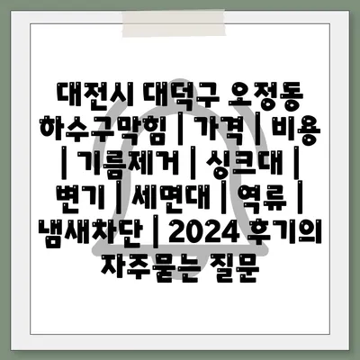 대전시 대덕구 오정동 하수구막힘 | 가격 | 비용 | 기름제거 | 싱크대 | 변기 | 세면대 | 역류 | 냄새차단 | 2024 후기