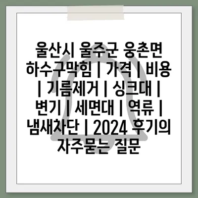 울산시 울주군 웅촌면 하수구막힘 | 가격 | 비용 | 기름제거 | 싱크대 | 변기 | 세면대 | 역류 | 냄새차단 | 2024 후기