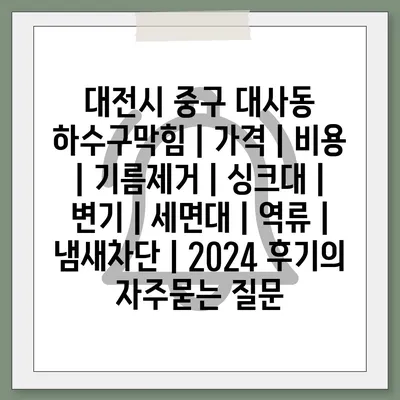 대전시 중구 대사동 하수구막힘 | 가격 | 비용 | 기름제거 | 싱크대 | 변기 | 세면대 | 역류 | 냄새차단 | 2024 후기