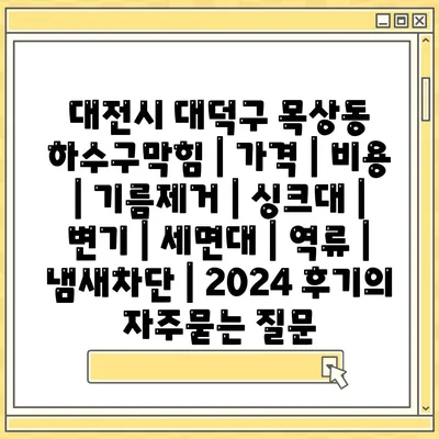 대전시 대덕구 목상동 하수구막힘 | 가격 | 비용 | 기름제거 | 싱크대 | 변기 | 세면대 | 역류 | 냄새차단 | 2024 후기