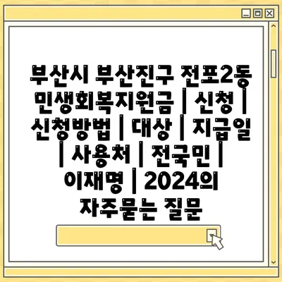 부산시 부산진구 전포2동 민생회복지원금 | 신청 | 신청방법 | 대상 | 지급일 | 사용처 | 전국민 | 이재명 | 2024