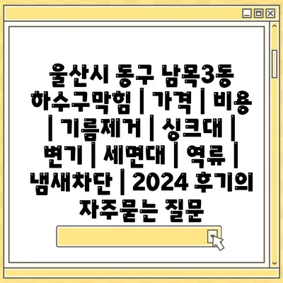 울산시 동구 남목3동 하수구막힘 | 가격 | 비용 | 기름제거 | 싱크대 | 변기 | 세면대 | 역류 | 냄새차단 | 2024 후기