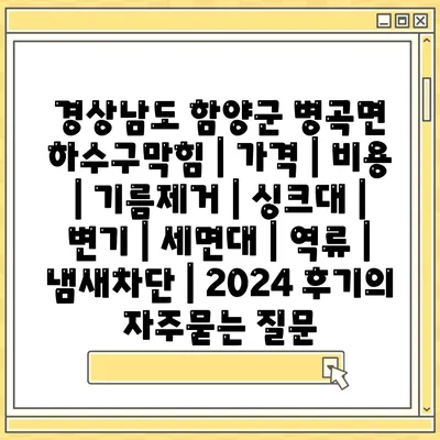 경상남도 함양군 병곡면 하수구막힘 | 가격 | 비용 | 기름제거 | 싱크대 | 변기 | 세면대 | 역류 | 냄새차단 | 2024 후기