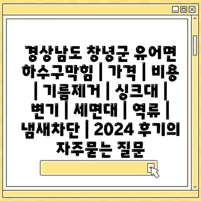 경상남도 창녕군 유어면 하수구막힘 | 가격 | 비용 | 기름제거 | 싱크대 | 변기 | 세면대 | 역류 | 냄새차단 | 2024 후기