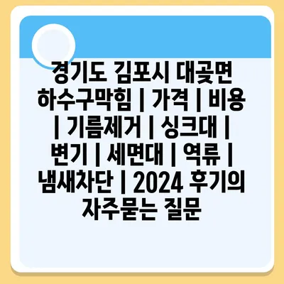 경기도 김포시 대곶면 하수구막힘 | 가격 | 비용 | 기름제거 | 싱크대 | 변기 | 세면대 | 역류 | 냄새차단 | 2024 후기