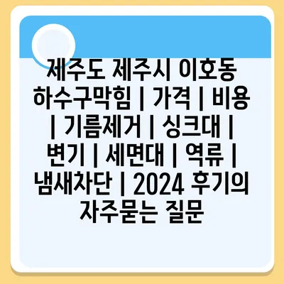 제주도 제주시 이호동 하수구막힘 | 가격 | 비용 | 기름제거 | 싱크대 | 변기 | 세면대 | 역류 | 냄새차단 | 2024 후기