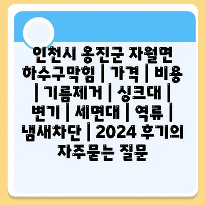 인천시 옹진군 자월면 하수구막힘 | 가격 | 비용 | 기름제거 | 싱크대 | 변기 | 세면대 | 역류 | 냄새차단 | 2024 후기