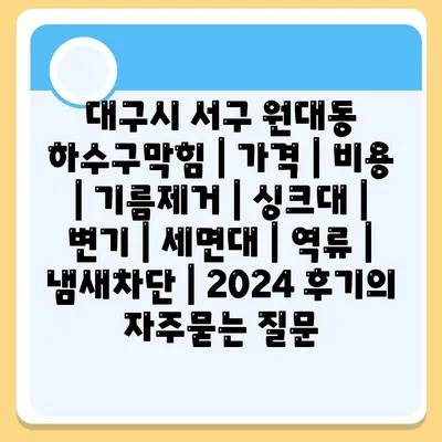 대구시 서구 원대동 하수구막힘 | 가격 | 비용 | 기름제거 | 싱크대 | 변기 | 세면대 | 역류 | 냄새차단 | 2024 후기