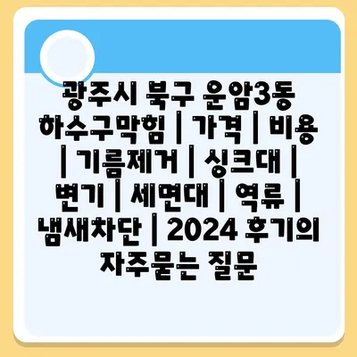 광주시 북구 운암3동 하수구막힘 | 가격 | 비용 | 기름제거 | 싱크대 | 변기 | 세면대 | 역류 | 냄새차단 | 2024 후기