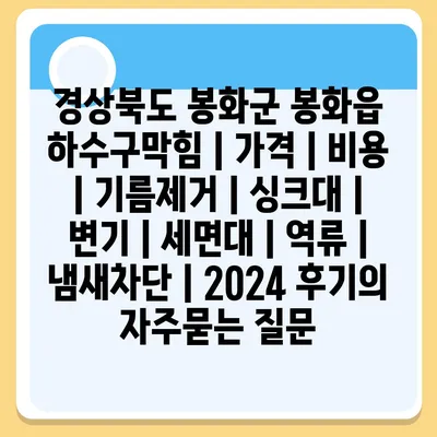 경상북도 봉화군 봉화읍 하수구막힘 | 가격 | 비용 | 기름제거 | 싱크대 | 변기 | 세면대 | 역류 | 냄새차단 | 2024 후기