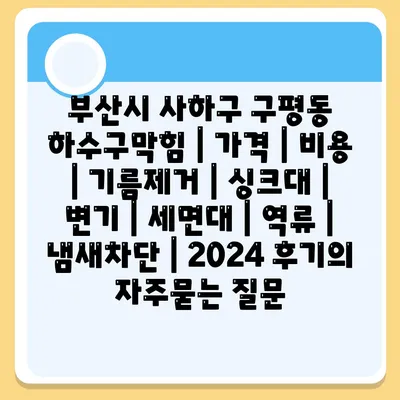 부산시 사하구 구평동 하수구막힘 | 가격 | 비용 | 기름제거 | 싱크대 | 변기 | 세면대 | 역류 | 냄새차단 | 2024 후기