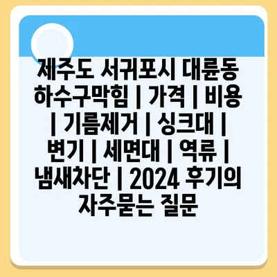 제주도 서귀포시 대륜동 하수구막힘 | 가격 | 비용 | 기름제거 | 싱크대 | 변기 | 세면대 | 역류 | 냄새차단 | 2024 후기