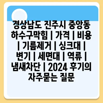 경상남도 진주시 중앙동 하수구막힘 | 가격 | 비용 | 기름제거 | 싱크대 | 변기 | 세면대 | 역류 | 냄새차단 | 2024 후기