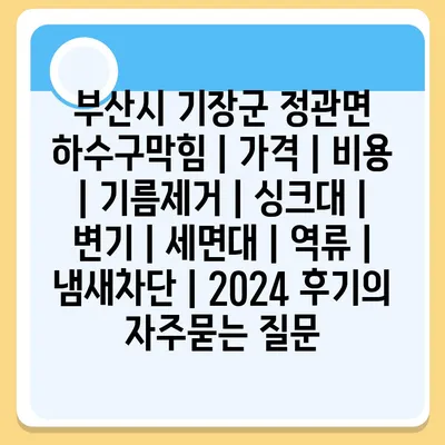 부산시 기장군 정관면 하수구막힘 | 가격 | 비용 | 기름제거 | 싱크대 | 변기 | 세면대 | 역류 | 냄새차단 | 2024 후기