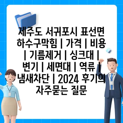 제주도 서귀포시 표선면 하수구막힘 | 가격 | 비용 | 기름제거 | 싱크대 | 변기 | 세면대 | 역류 | 냄새차단 | 2024 후기