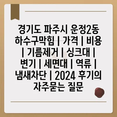 경기도 파주시 운정2동 하수구막힘 | 가격 | 비용 | 기름제거 | 싱크대 | 변기 | 세면대 | 역류 | 냄새차단 | 2024 후기