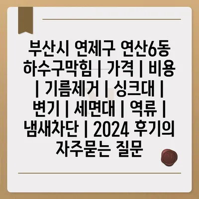 부산시 연제구 연산6동 하수구막힘 | 가격 | 비용 | 기름제거 | 싱크대 | 변기 | 세면대 | 역류 | 냄새차단 | 2024 후기