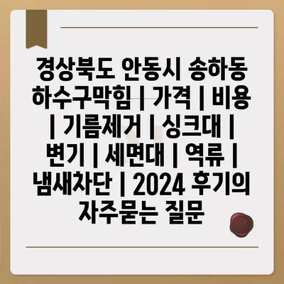 경상북도 안동시 송하동 하수구막힘 | 가격 | 비용 | 기름제거 | 싱크대 | 변기 | 세면대 | 역류 | 냄새차단 | 2024 후기